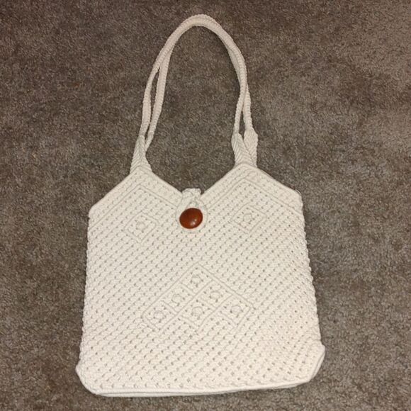 Light cream color crochet shoulder bag purse handbag - Picture 1 of 5